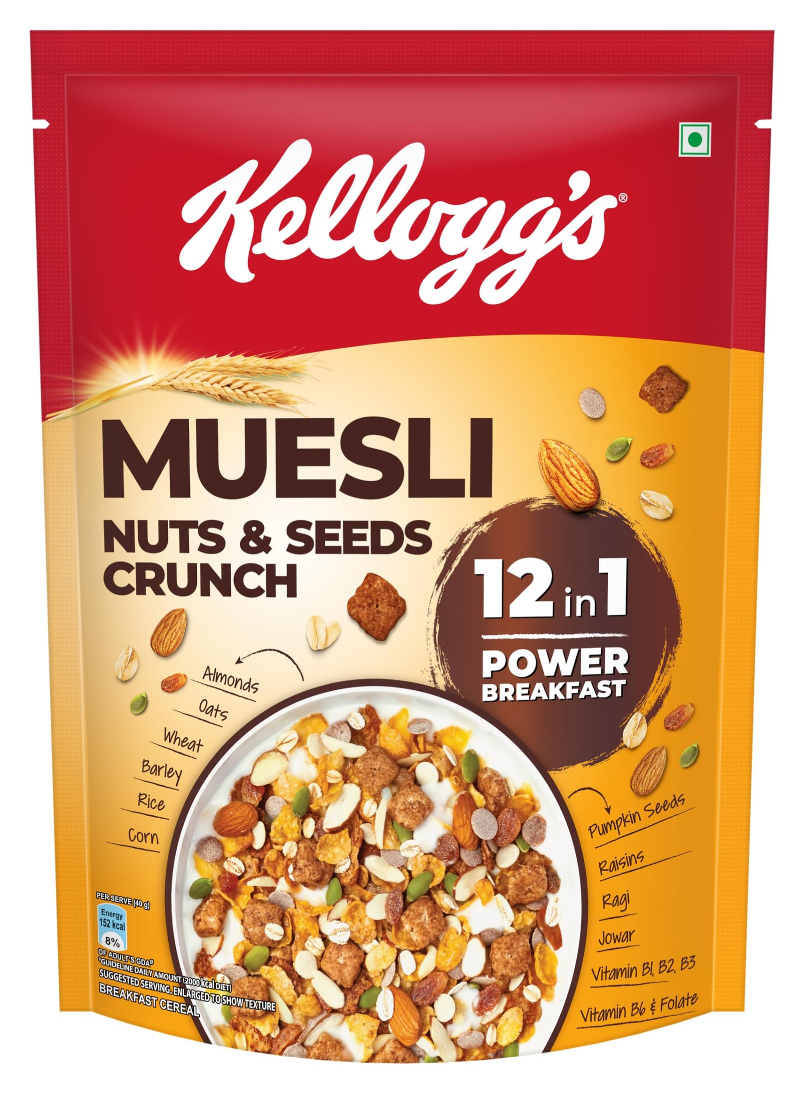 KELLOGGS MUESLI NUTS &SEEDS CRUNCH 500G