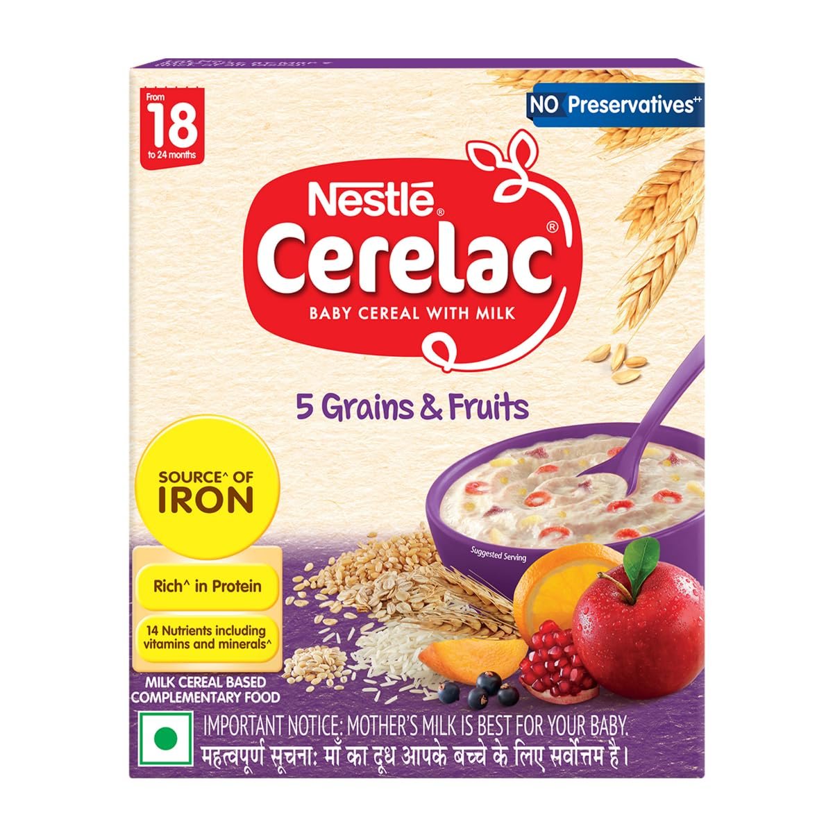 NESTLE CERELAC 5 GRAINS & FRUITS IRON 18 TO 24 MONTHS 300G