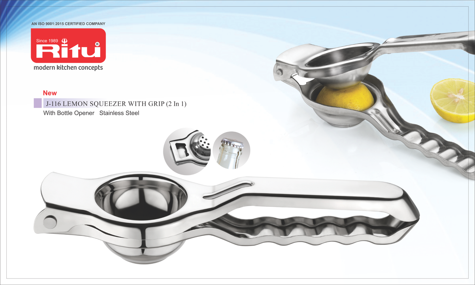RITU 2 IN 1 STAINLESS STEEL LEMON SQUEEZER