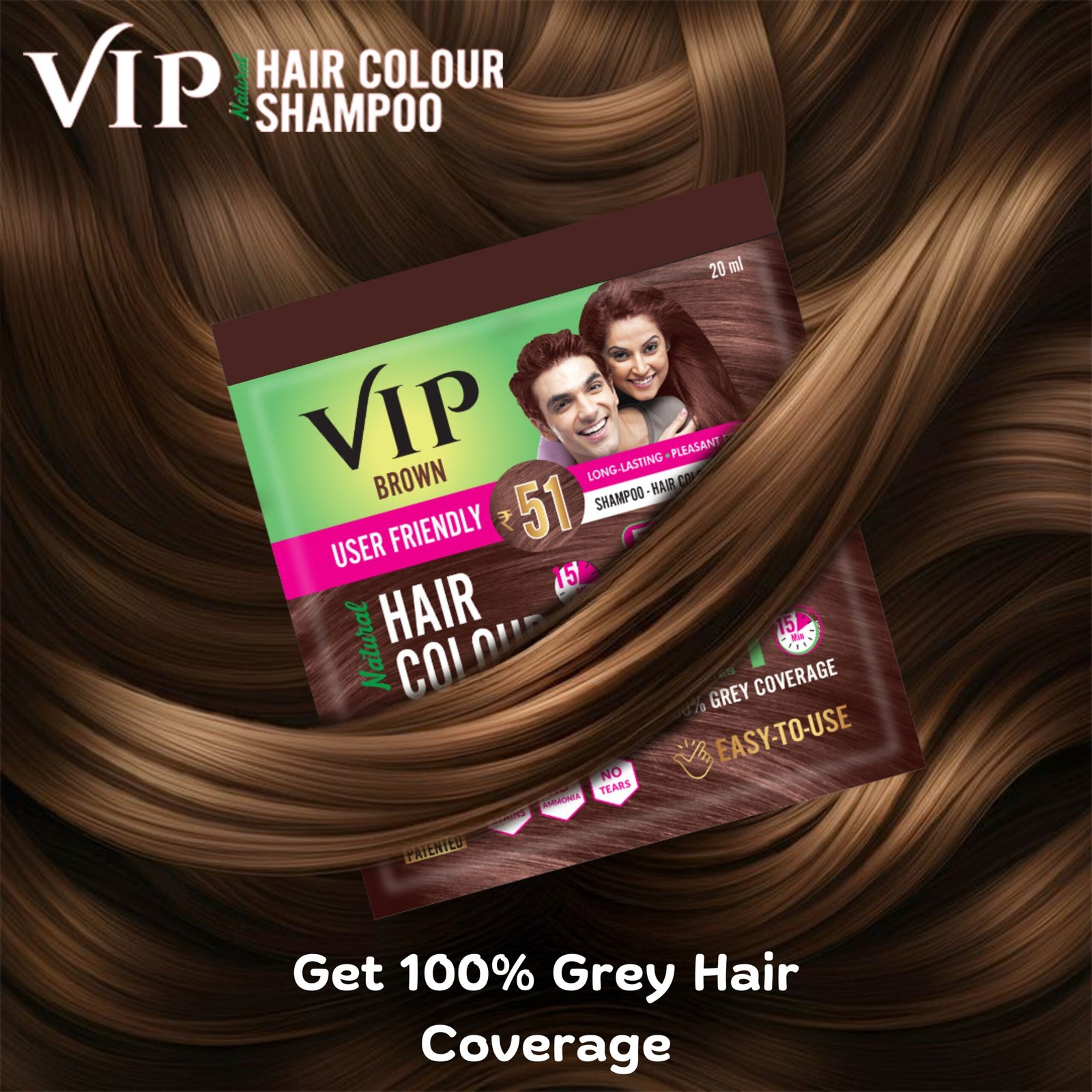 VIP BROWN HAIR COLOUR SHAMPOO 20ML
